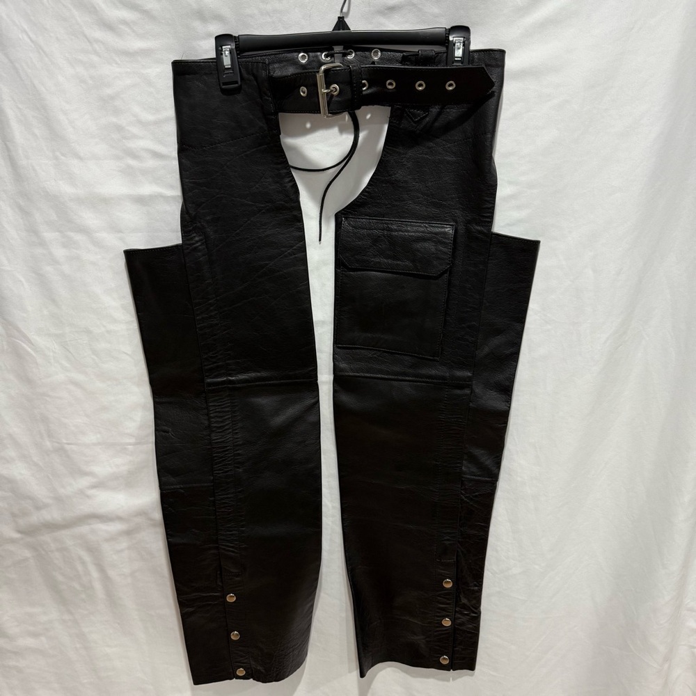 Interstate Leather‎ Black Leather Chaps S Biker Punk Festival Grunge Halloween